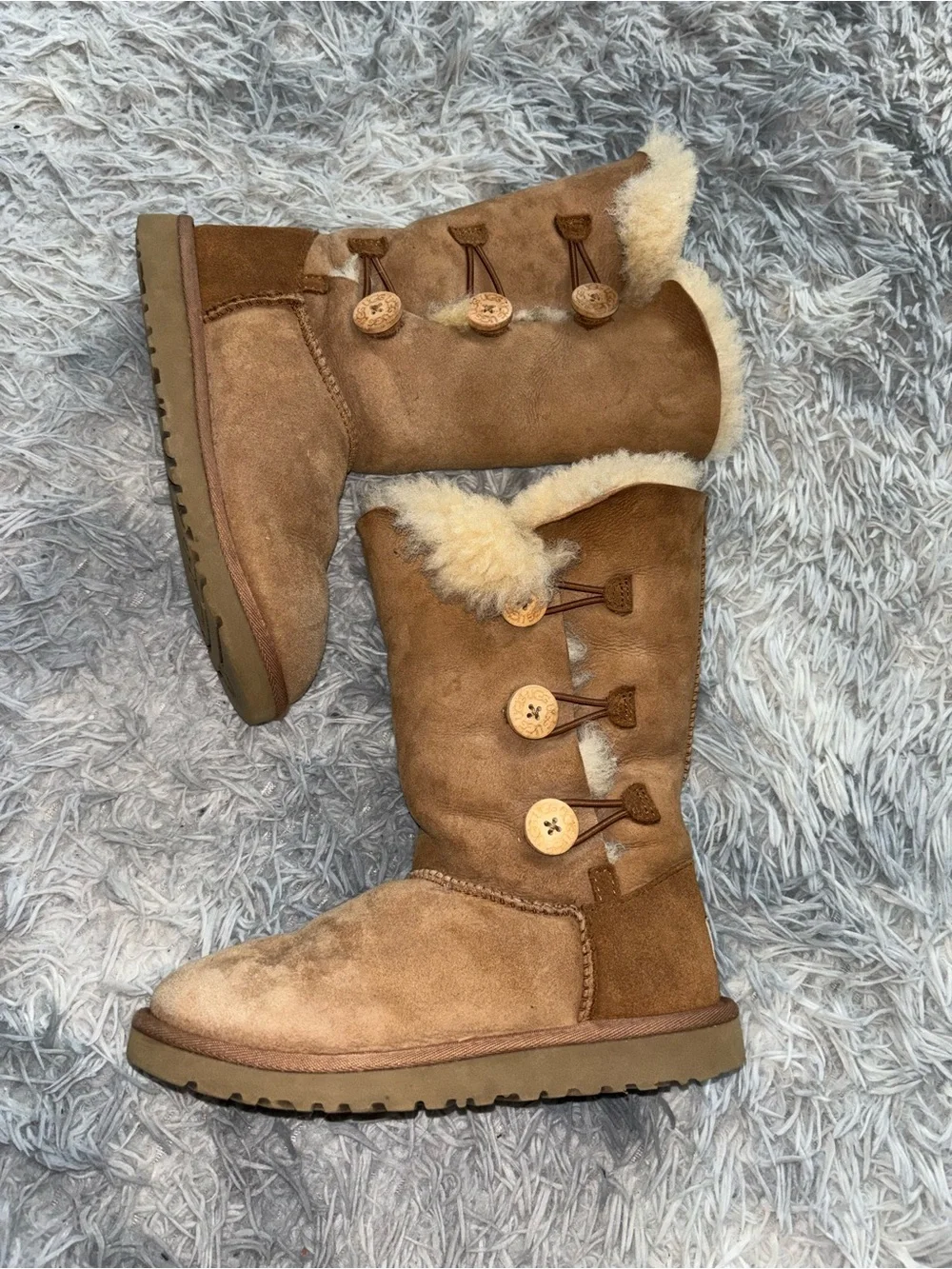 UGG Chestnut Suede Shearling-Trim Tall Button Boots